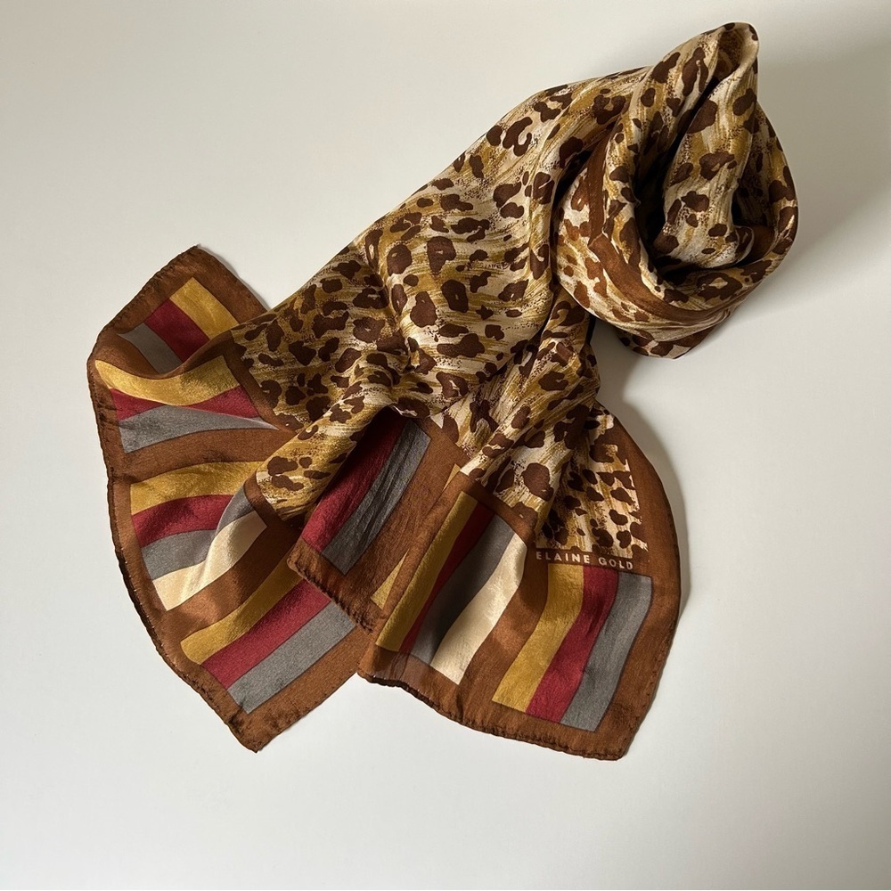 Vintage Elaine Gold Silk Leopard Scarf 10x50